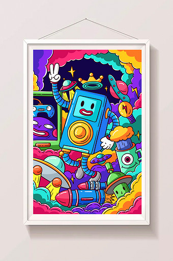科技机器卡通涂鸦风格插画图片下载