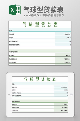 气球型贷款记录表Excel模板图片