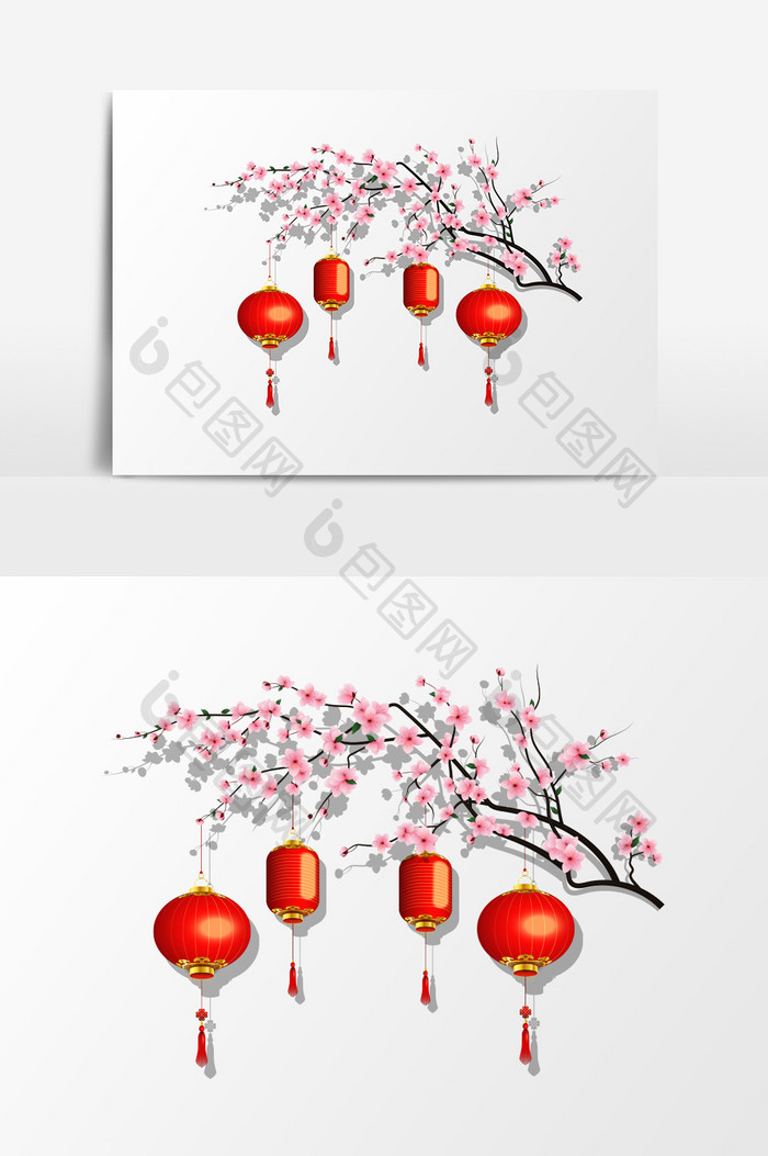 简约红色喜庆中国风树枝传统春节除夕元素