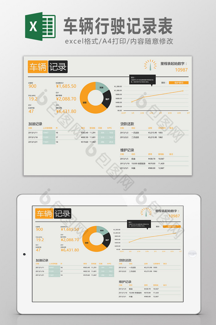 车辆行驶记录表Excel模板