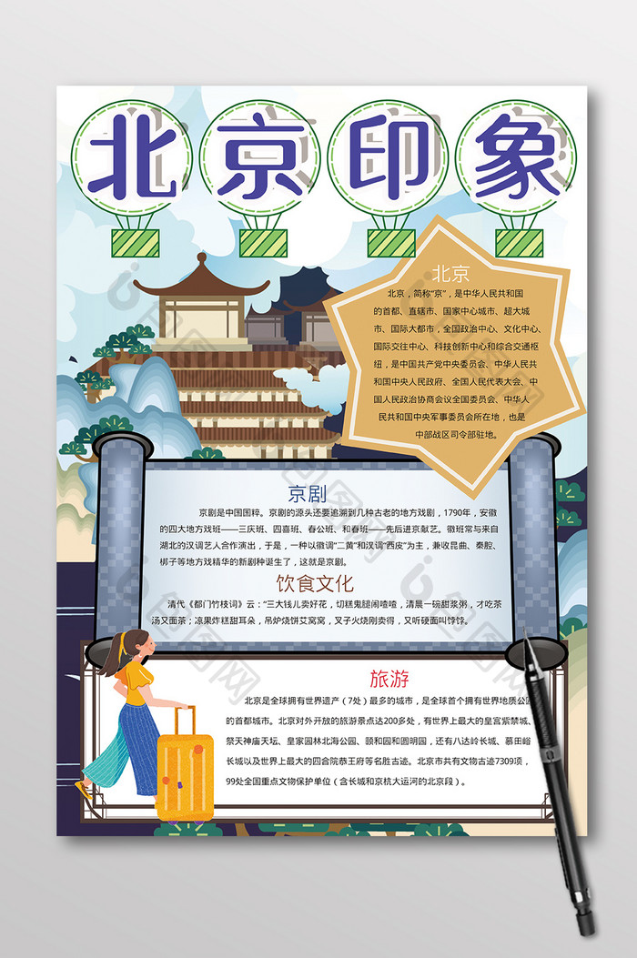 竖版中国风北京印象旅游手抄报