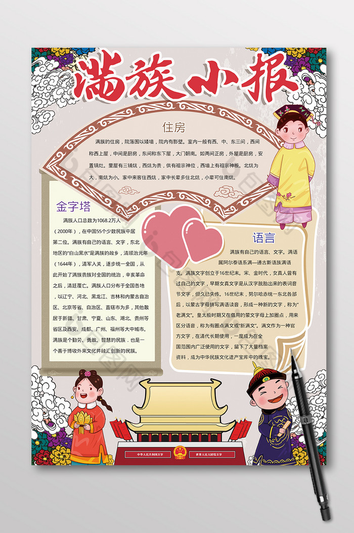 竖版中国风满族手抄报图片