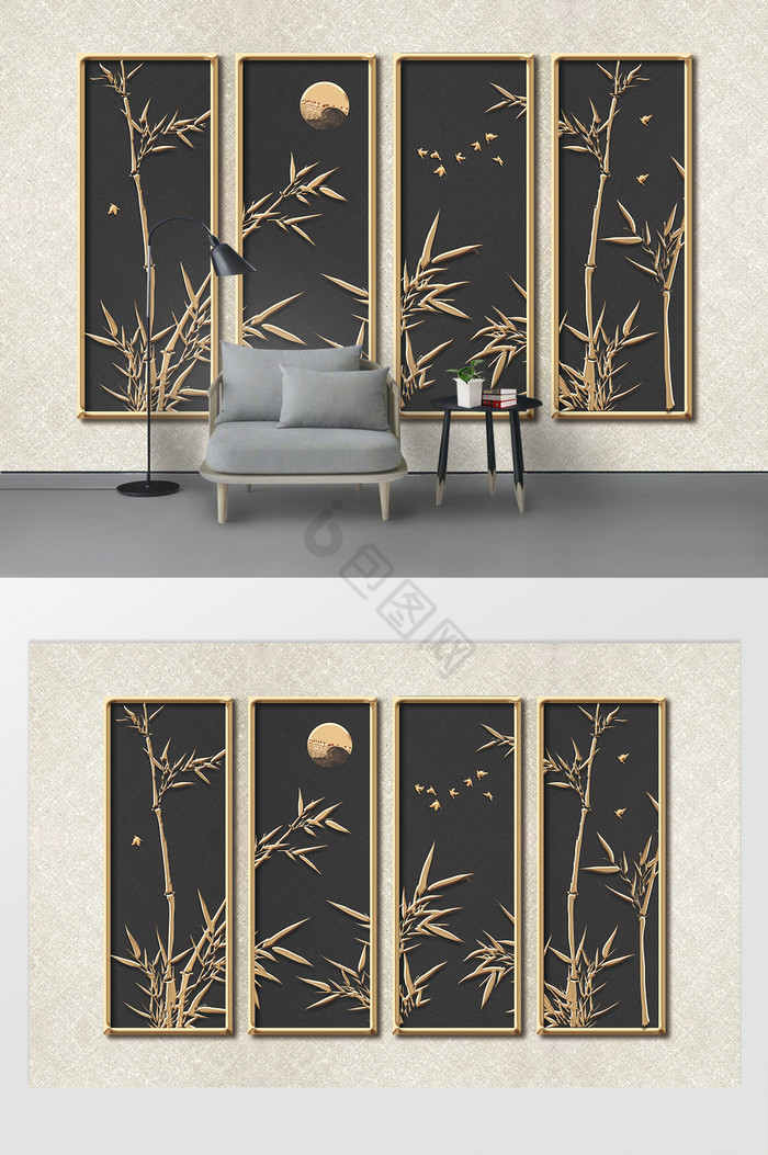 现代简约竹子竹林立体铁艺装饰背景墙图片
