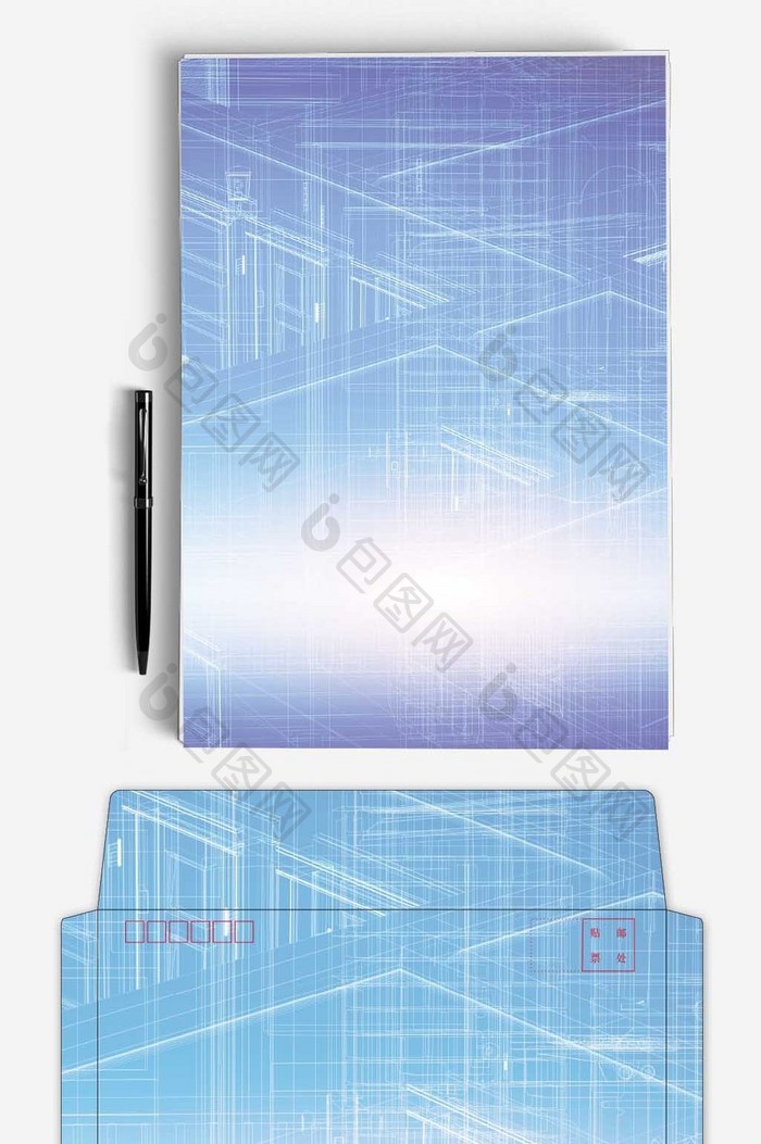 科技大气高端商务信封信纸背景word模板