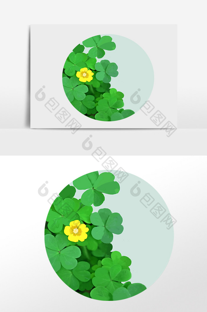 手绘圆形绿色植物装饰插画