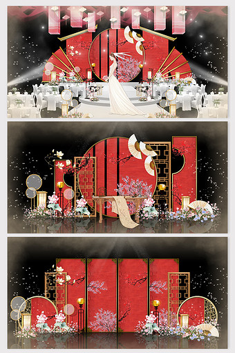 大气宫廷红色新中式婚礼效果图图片