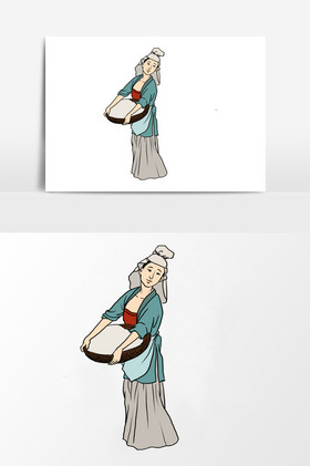淡彩颜色古代除夕做饭妇女图片