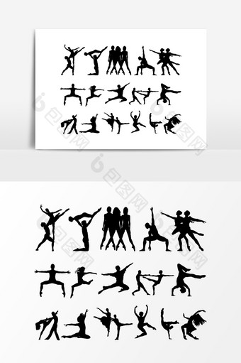 手绘人物跳舞剪影元素图片