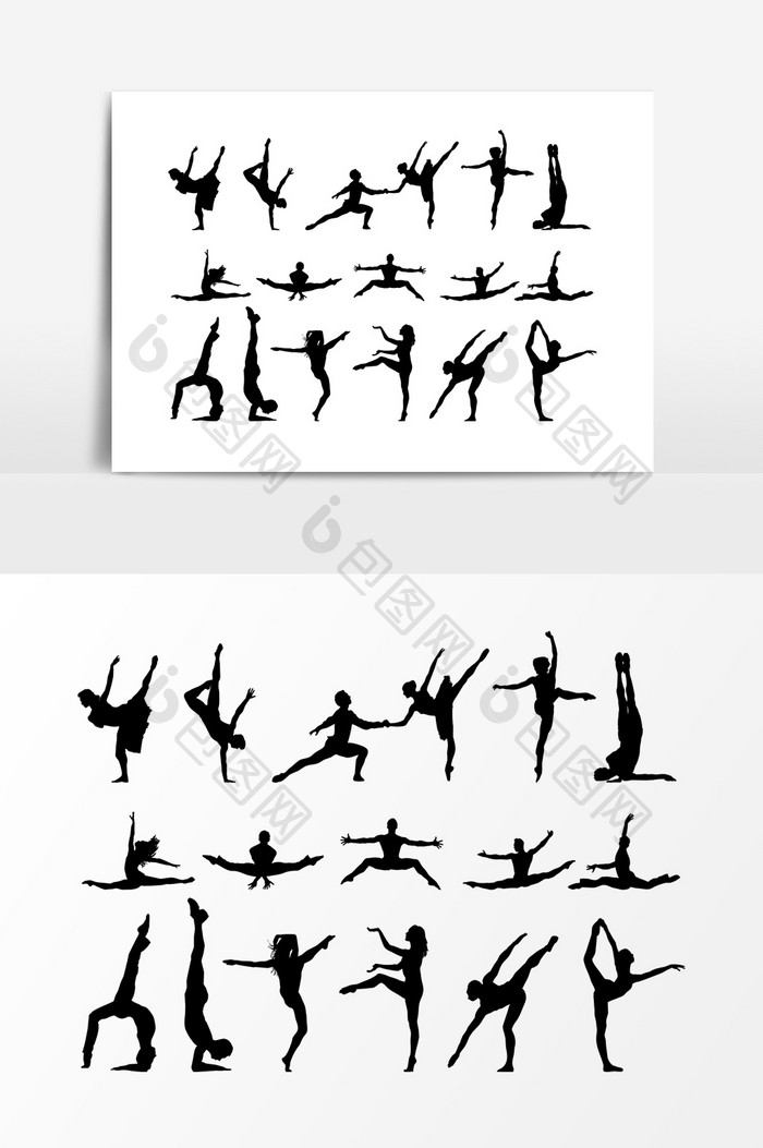 手绘舞蹈姿势剪影元素