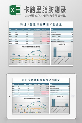 卡路里脂肪测录Excel模板图片