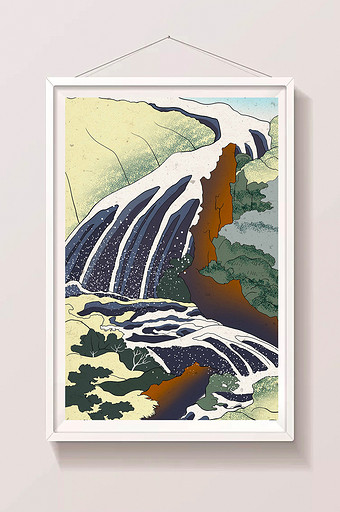 绿色山水瀑布风光矢量插画背景图图片