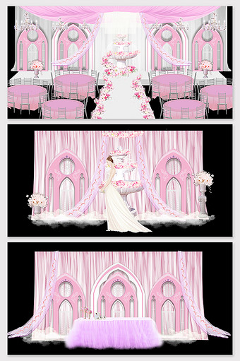 现代简约唯美粉色欧式教堂婚礼效果图图片