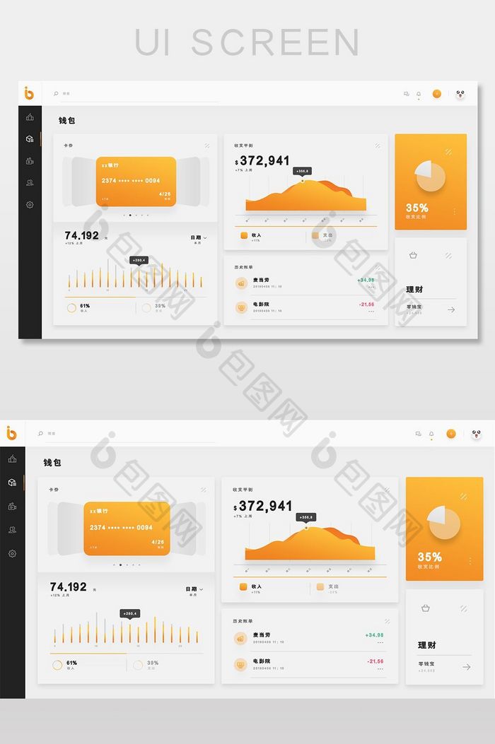 时尚橙色渐变理财可视化后台管理网页界面
