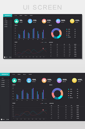 精美黑色扁平数据管理教育后台系统网页界面图片