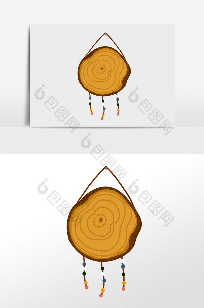 手绘圆形木板挂饰插画