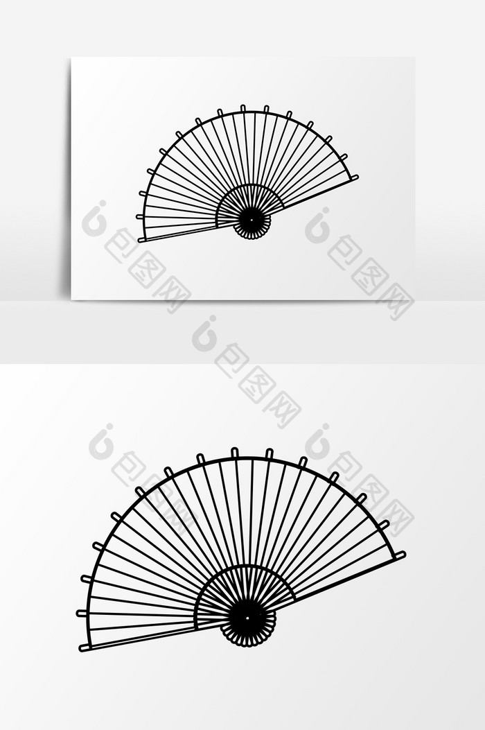 线条手绘简约折扇创意复古通用元素