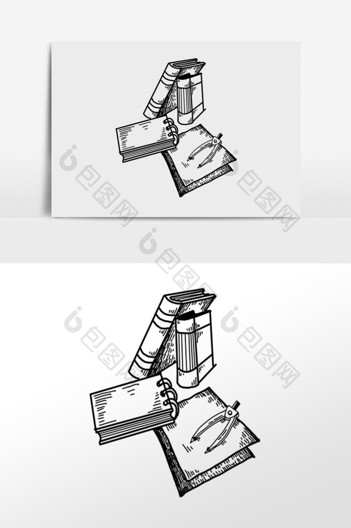 手绘线描笔记书本插画