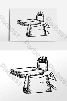 线描文具笔记插画