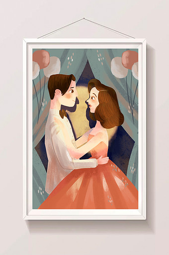 情侣结婚浪漫拥抱婚礼婚庆手绘插画海报图片