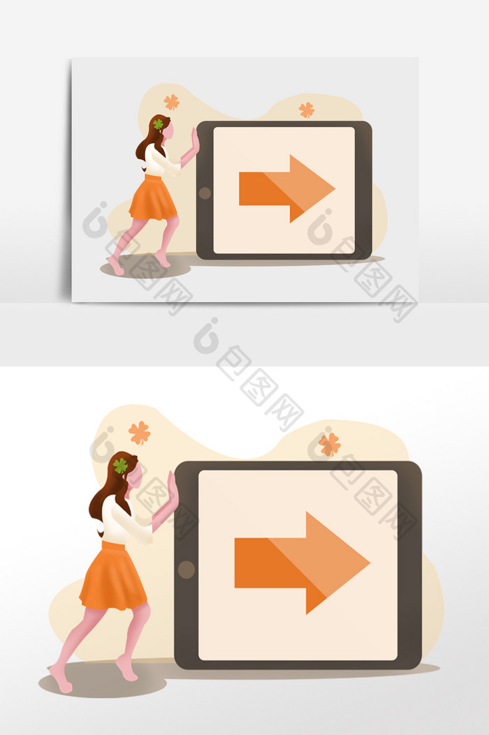 橙色扁平互联网商务年轻白领平板电脑指示牌