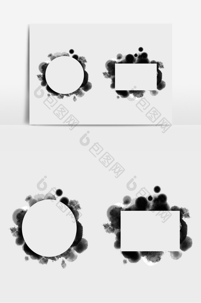 泼墨水墨黑色中国风边框元素