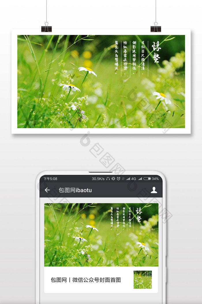 清新绿色调惊蛰微信首图