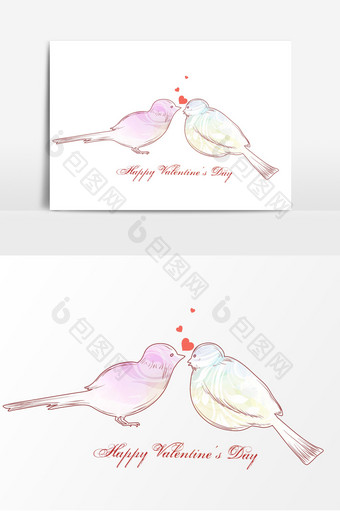 两只小鸟的爱情装饰效果元素图片