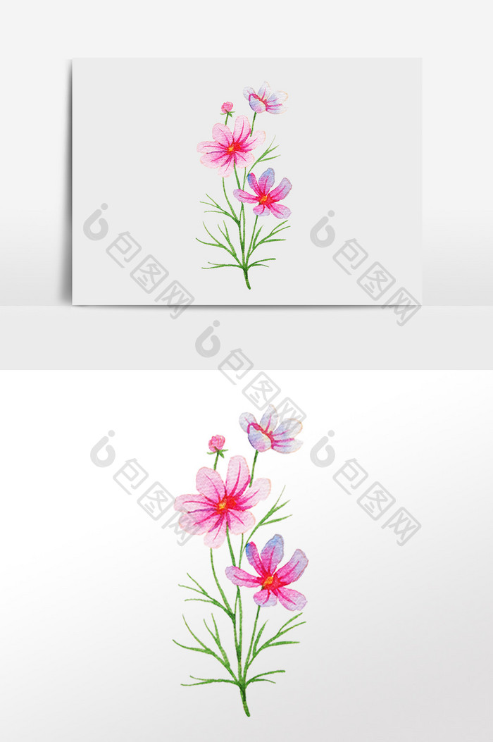 手绘植物粉色花枝插画