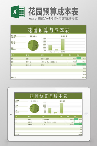 花园改造预算成本表Excel模板图片