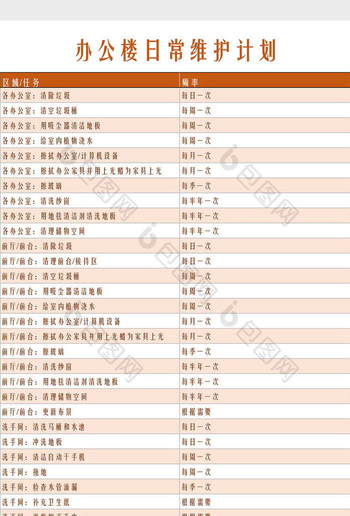办公楼日常维护表Excel模板