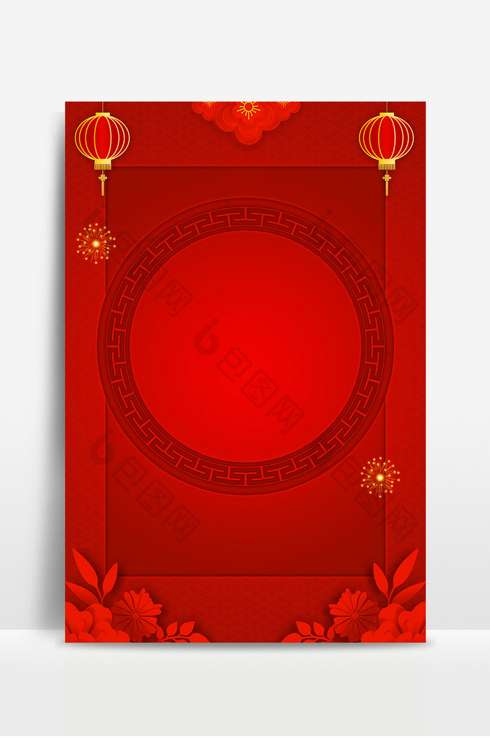 中国红烟花灯笼元宵节广告海报背景图