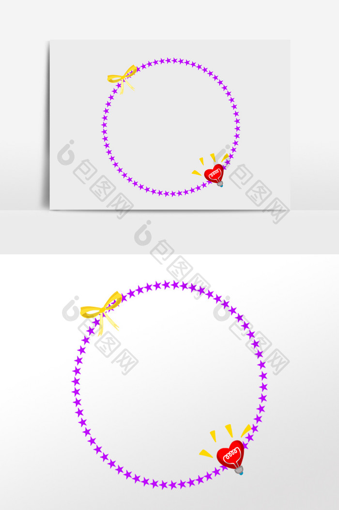 手绘爱情紫色圆形边框插画