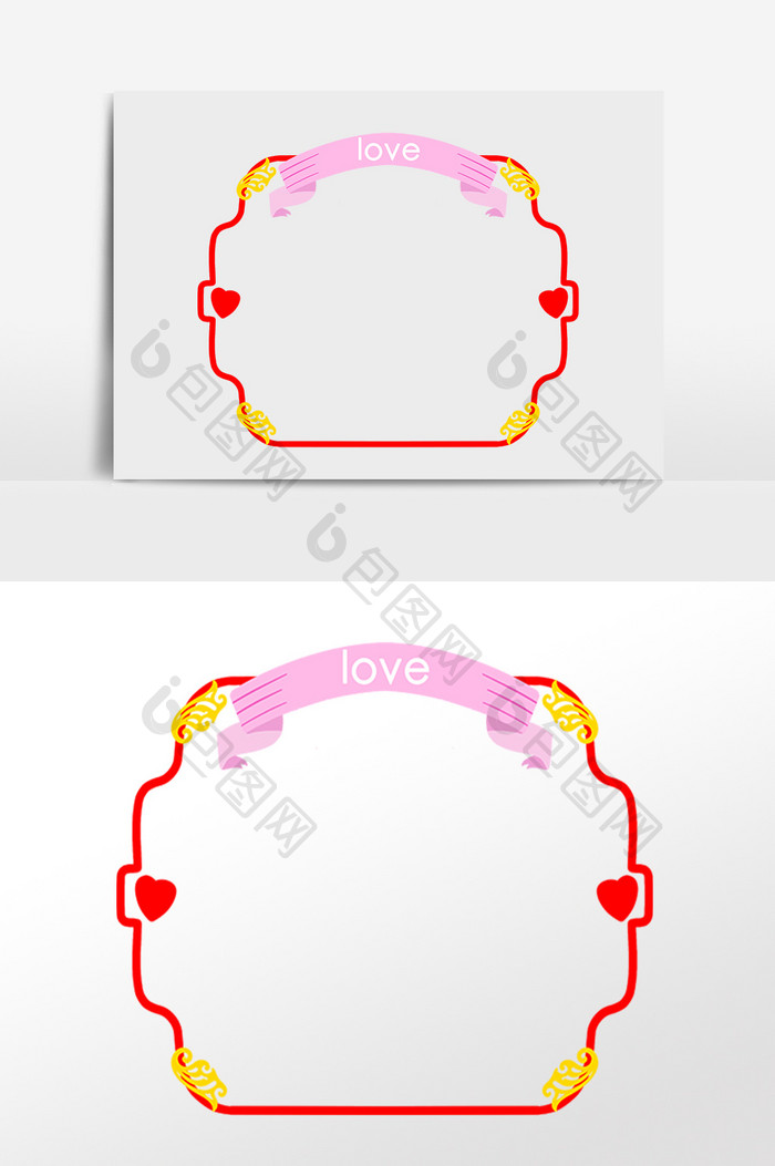手绘爱情花边边框插画