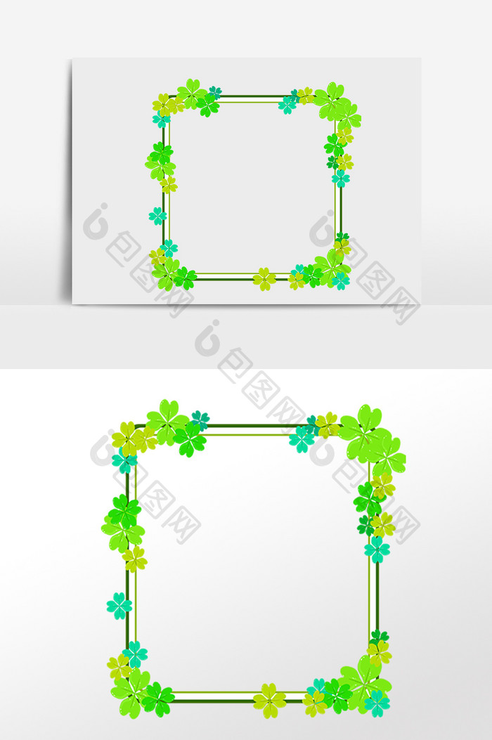 手绘春季植物方形边框插画