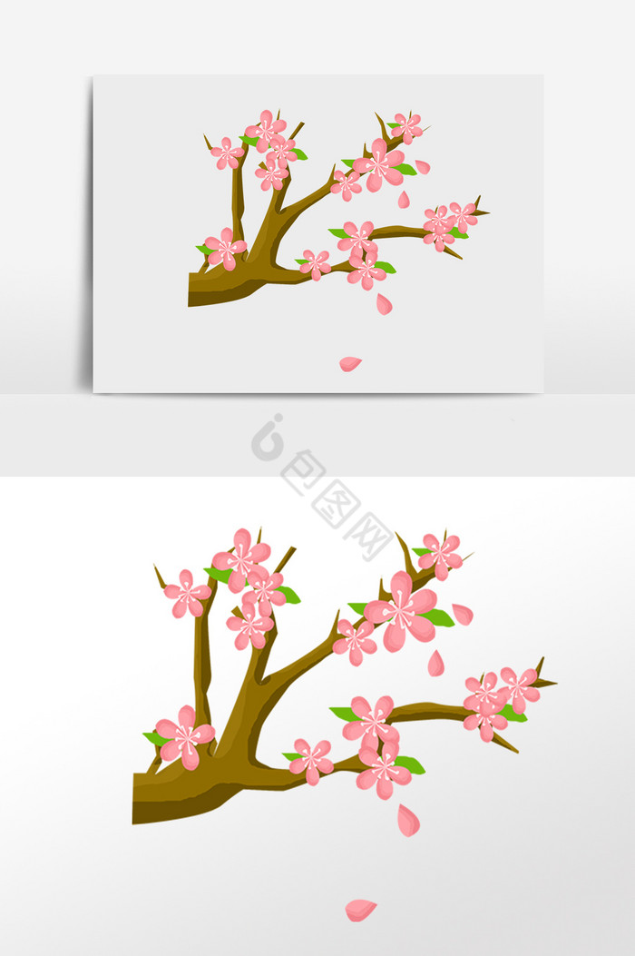 春季桃花花枝插画图片