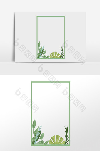 手绘春季植物叶子边框插画图片