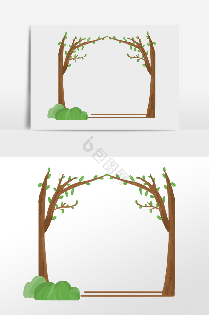 春季树木边框插画图片