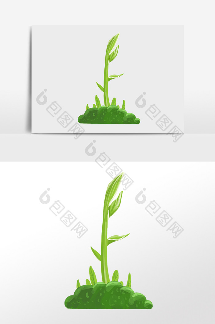 手绘春季绿草植物插画