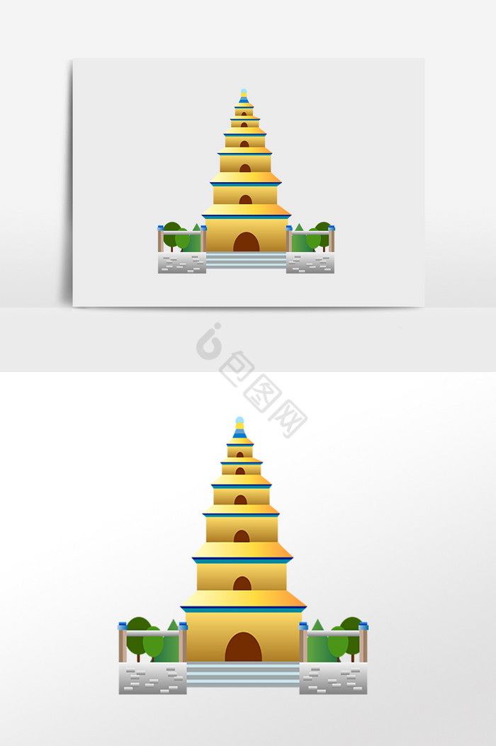 地标性建筑西安大雁塔插画图片