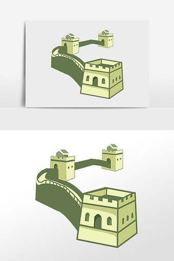 手绘标志建筑北京长城插画图片下载