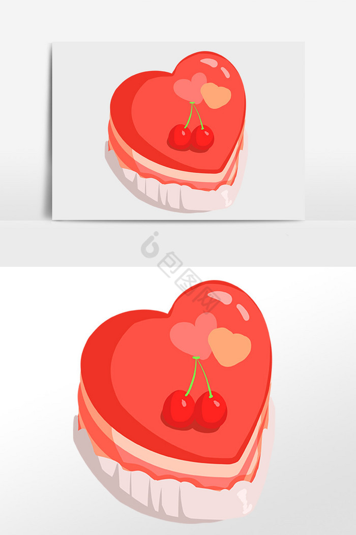 情人节爱心樱桃蛋糕插画图片