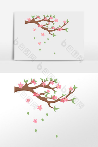 手绘立春粉色桃花树插画图片