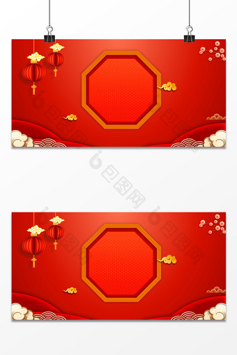 新年春节红色大气祥云灯笼喜庆背景图片