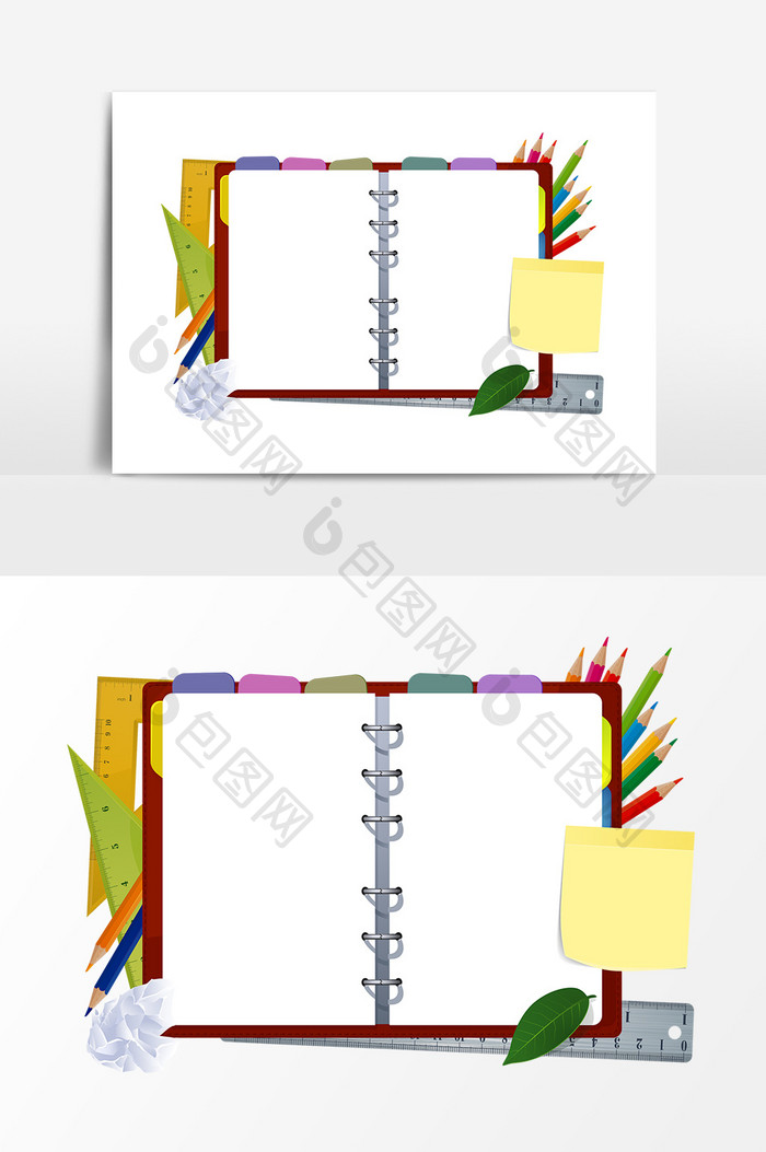 手绘笔记本彩笔设计元素