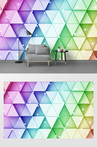3D立体彩色三角形背景墙图片