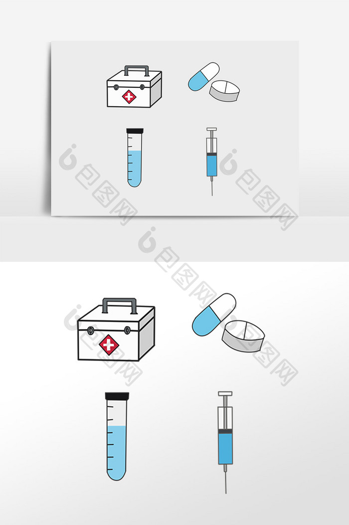 手绘医疗药物医药箱插画