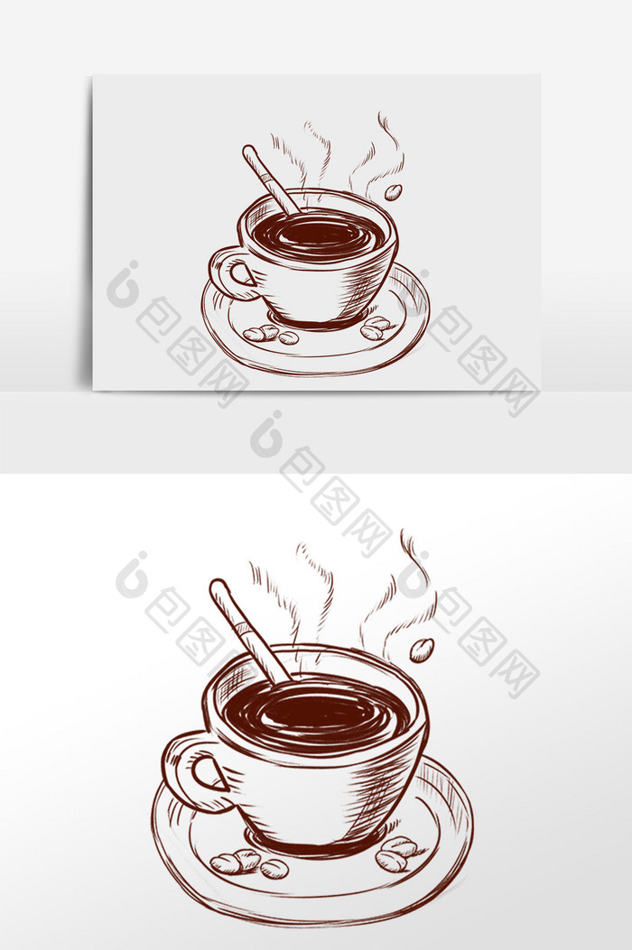 手绘线描美味的咖啡插画