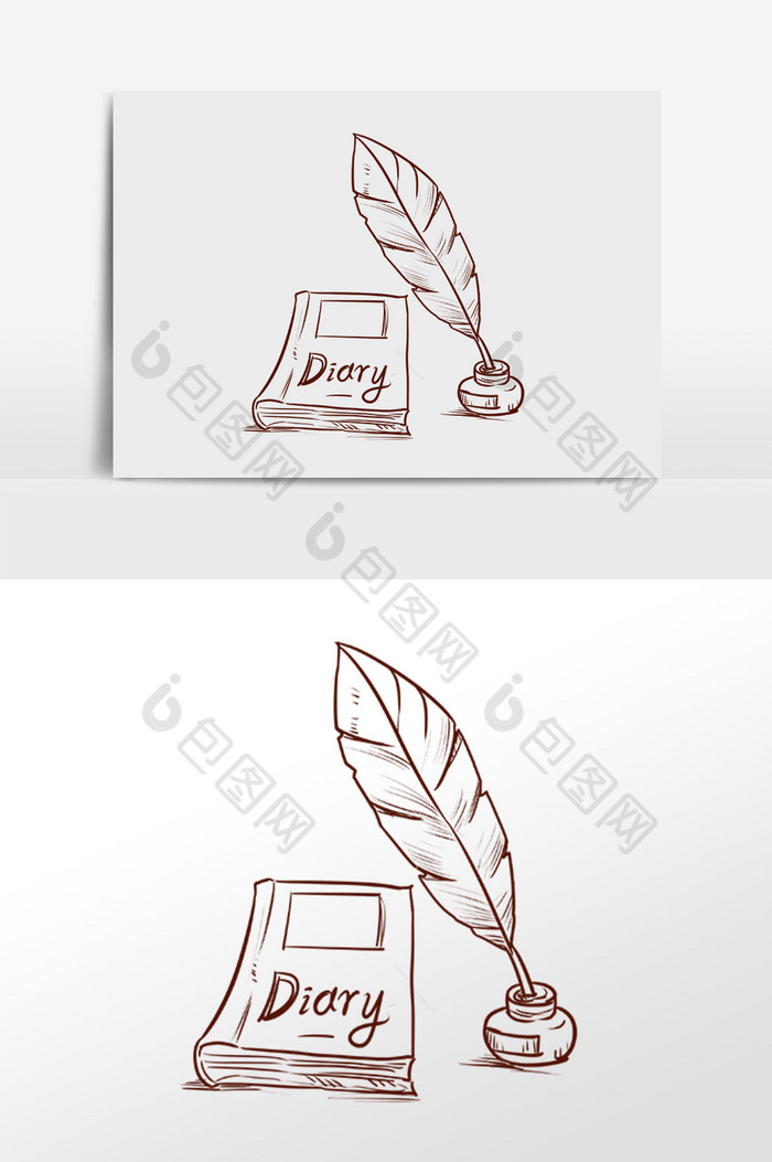 线描学习课本插画png下载-包图网