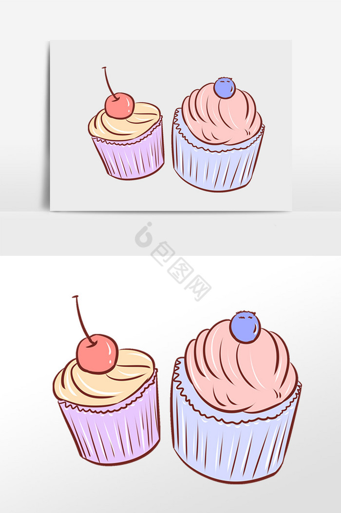 甜点甜品樱桃蛋糕插画图片
