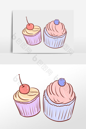 手绘甜点甜品樱桃蛋糕插画图片